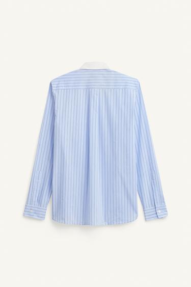 CHEMISE À RAYURES COL EN CONTRASTE ÉDITION LIMITÉE - Bleu de Zara - Image 4