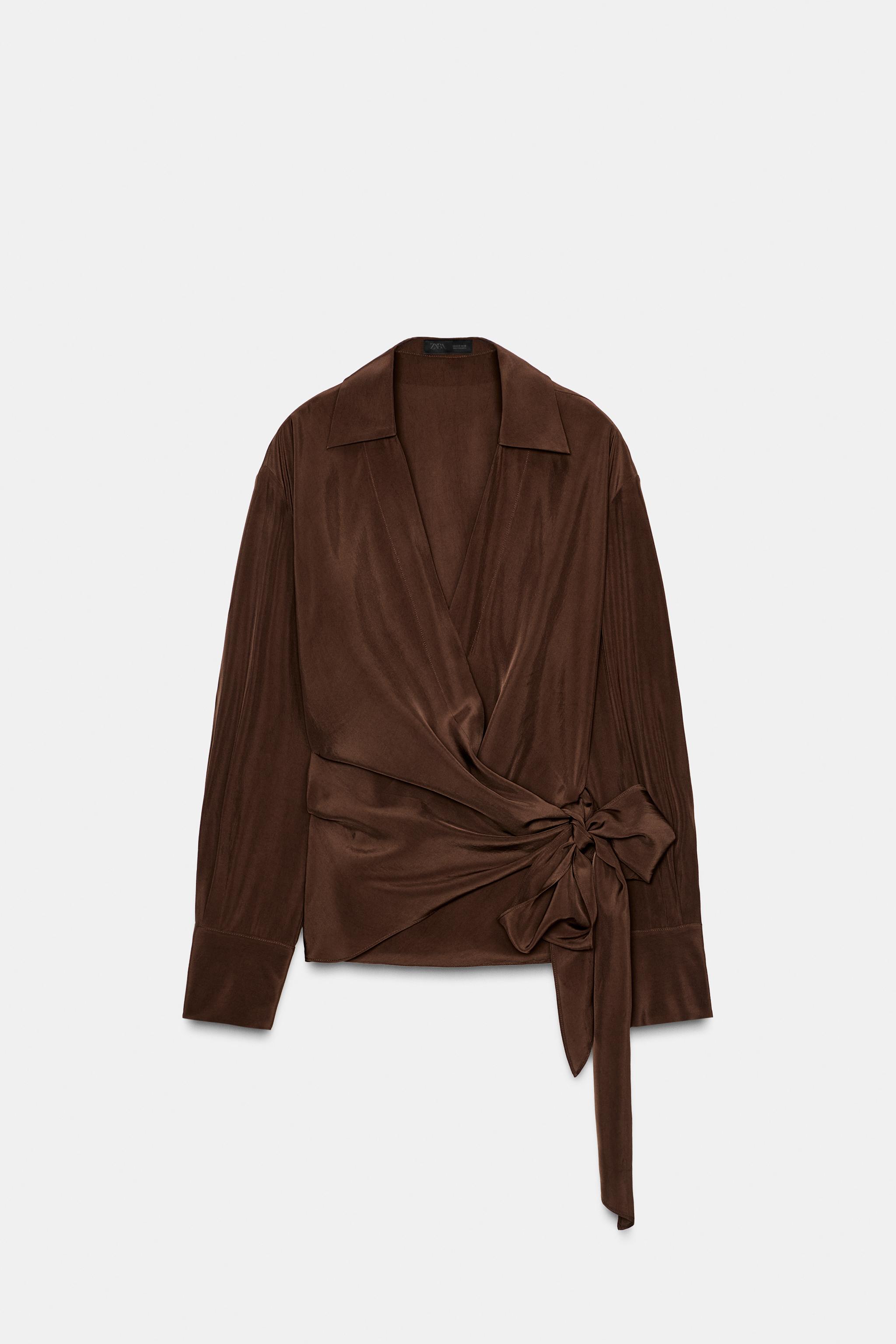 DRAPED WRAP TOP ZW COLLECTION - Brown | ZARA Canada