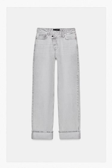 Zara Z.09 STRAIGHT CROSSOVER WAIST HIGH WAIST FULL LENGTH JEANS - Gray
