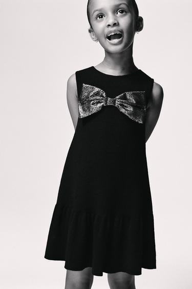 VESTIDO DE MALHA COM LAÇO E BRILHO - Preto da Zara