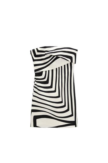LINEN BLEND PRINTED SHORT DRESS