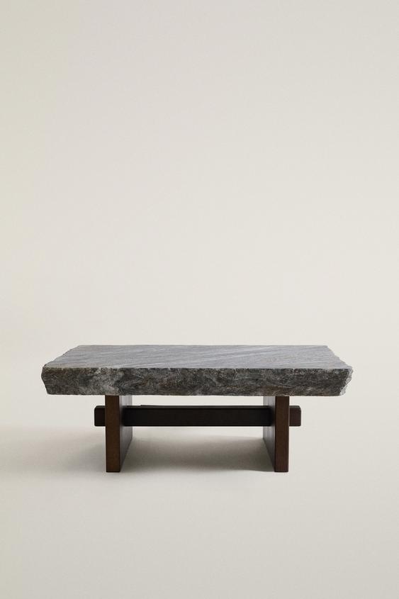 MESA DE CENTRO DE MÁRMORE E MADEIRA - Cinzas da Zara - Imagem 0