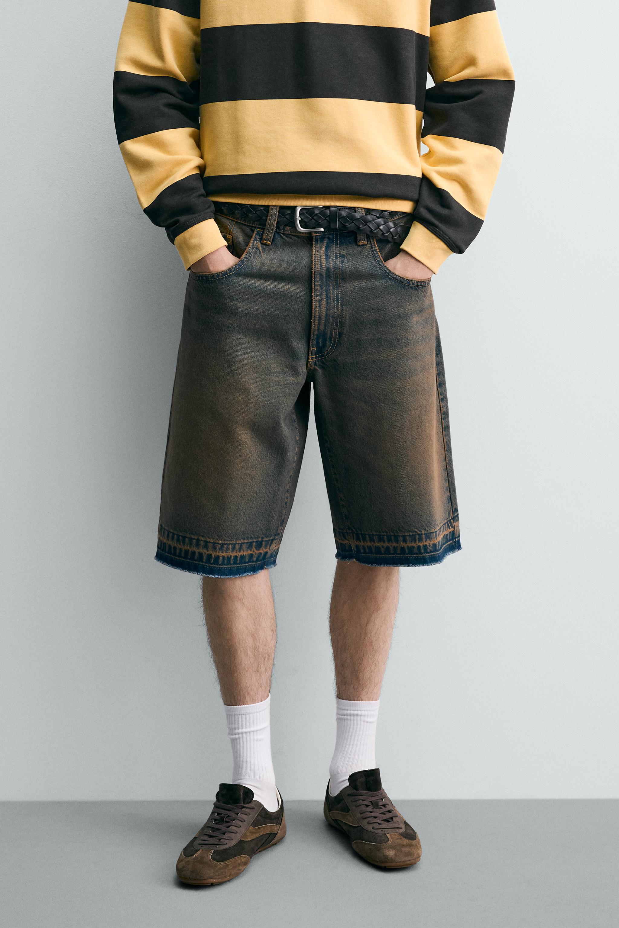 RELAXED FIT DENIM BERMUDA SHORTS — Blue / Green (alternate view)