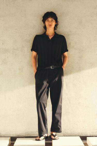 REGULAR FIT TEXTURED KNIT POLO SHIRT - Black by Zara