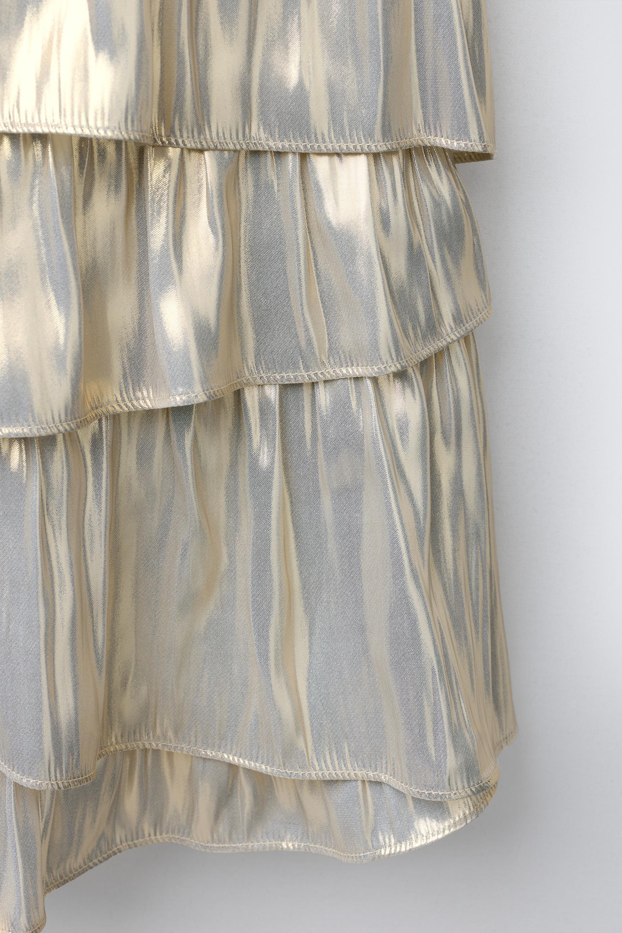 Zara - Metallic Effect Ruffled Dress - Golden - 12-13 Years (61,4 Inches) - Kids Zara - Metallic Effect Ruffled Dress - Golden - 12-13 Years (61,4 Inches) - Kids