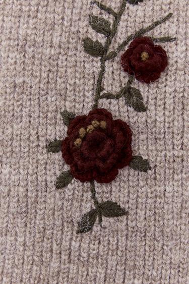 KNIT SCARF WITH FLORAL EMBROIDERY - Sand by Zara - Image 2