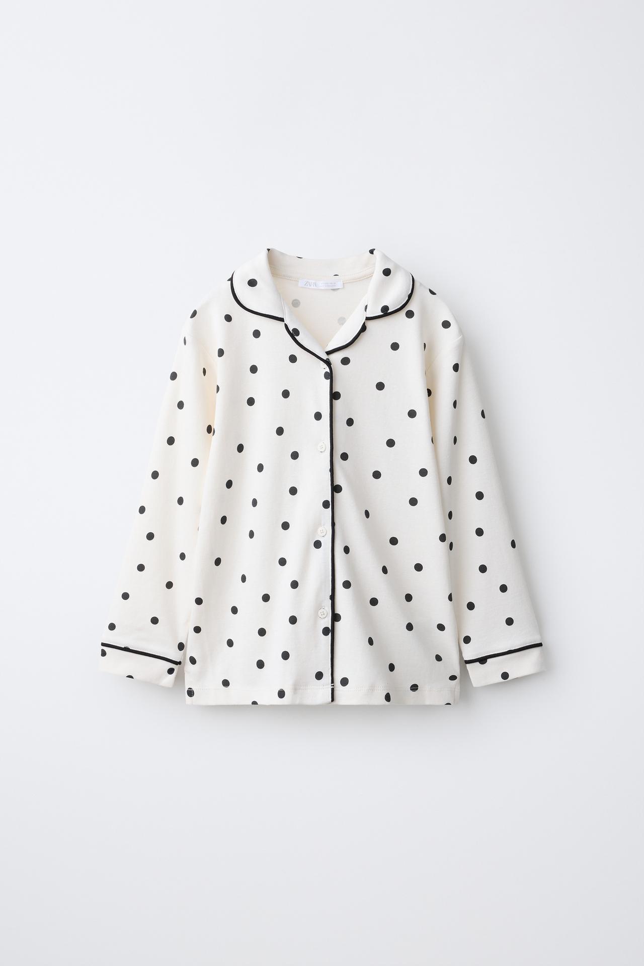 6-14 YEARS/ POLKA DOT PRINT PYJAMAS — Black / Ecru