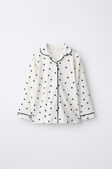 6-14 YEARS/ POLKA DOT PRINT PYJAMAS — Black / Ecru 1