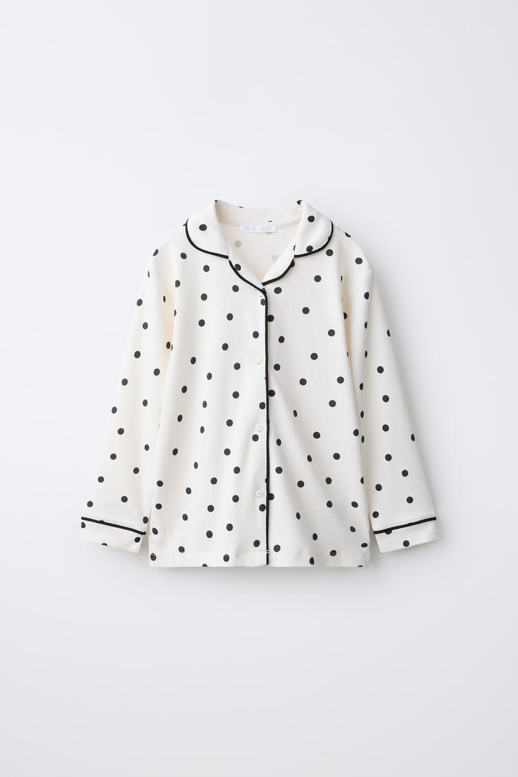 6-14 YEARS/ POLKA DOT PRINT PYJAMAS — Black / Ecru