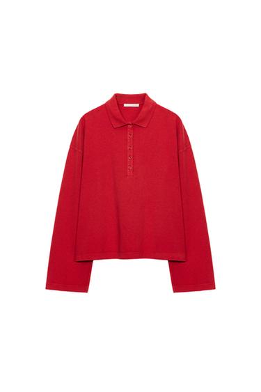 Zara 長袖 POLO 衫 - 紅色