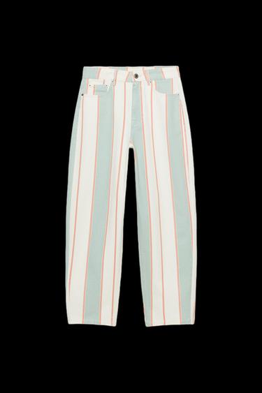 JEANS ZW COLLECTION TAPERED TIRO MEDIO RAYAS - rayas de Zara