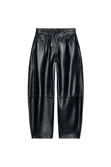 ZW COLLECTION LIMITED EDITION LEATHER BARREL TROUSERS - Black by Zara