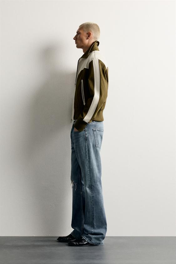 BLOUSON EN MATIÈRE SYNTHÈTIQUE COMBINÉ CONTRASTE - écru/vert kaki de Zara - Image 3