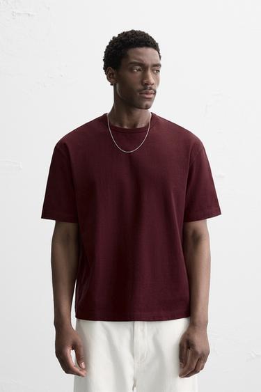 Zara HEAVY WEIGHT T-SHIRT - Burgundy