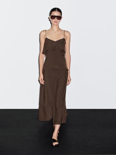 Zara Long ruffled dress - Chocolate