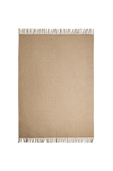 COUVERTURE À CARREAUX ET FRANGES - Beige foncé de Zara