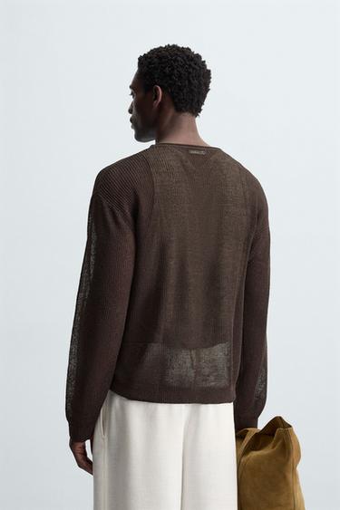 LINEN BLEND TEXTURED SWEATER - Brown by Zara - Image 2