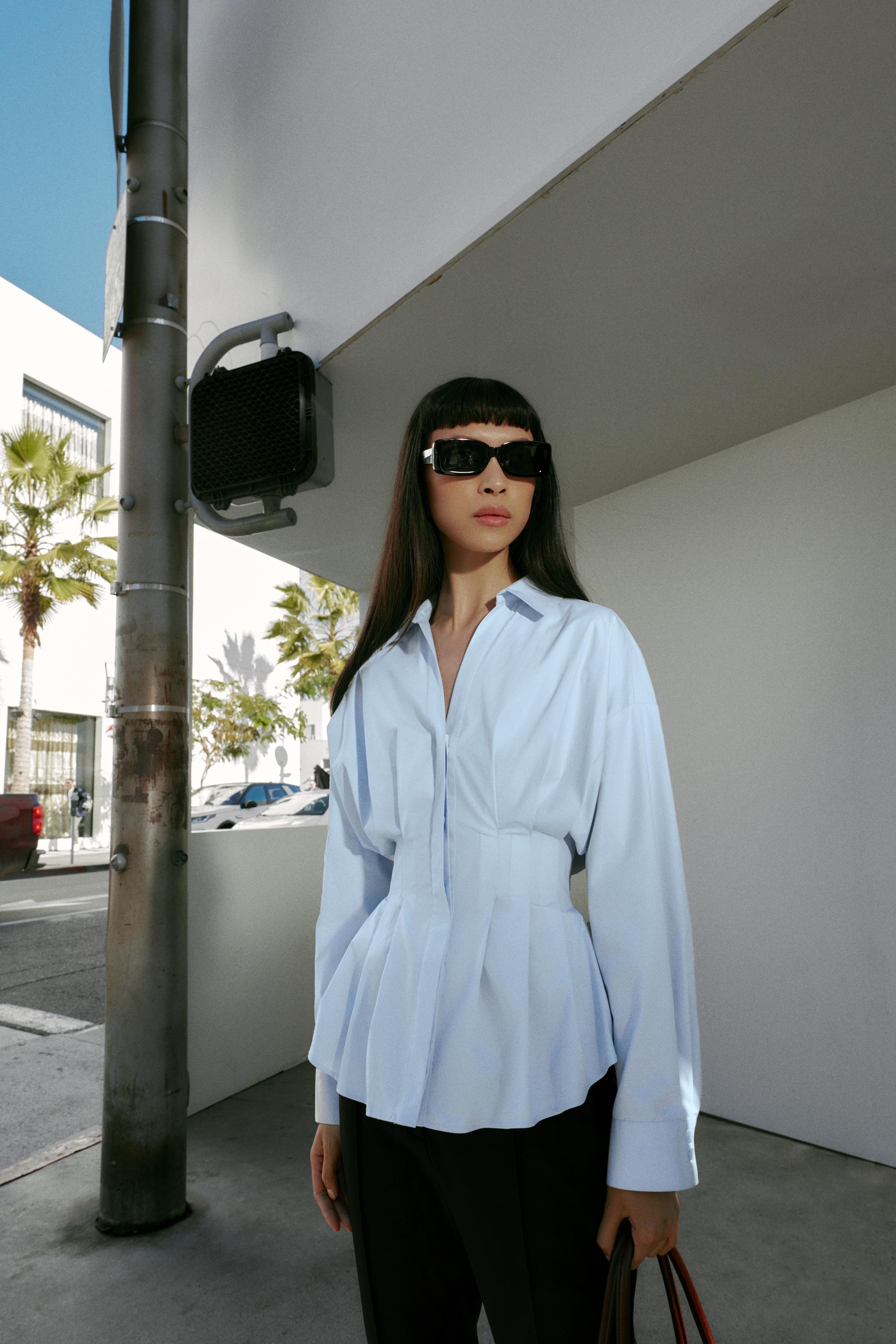 STRIPED PLEATED SHIRT