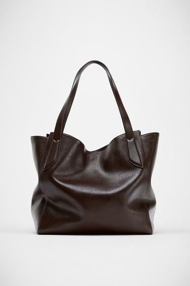 BORSA MAXI SHOPPER CON DETTAGLIO MANICI - Marrone di Zara