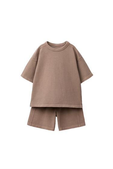 PLAIN T-SHIRT AND BERMUDA SHORTS SET - Brown by Zara