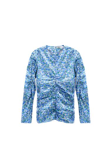 PRINTED BLOUSE WITH GATHERED DETAILS