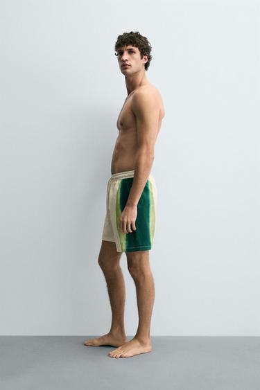 LONG STRIPED PRINT SWIMMING TRUNKS - Ecru by Zara - Image 3