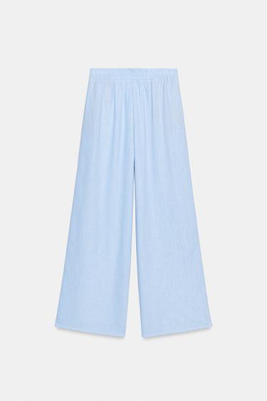 PANTALÓN ANCHO CON LINO - Azul claro de Zara