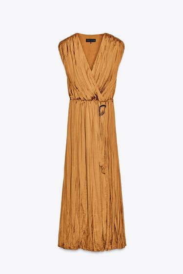 SATIN DRESS WITH CLASP - Ochre by Zara