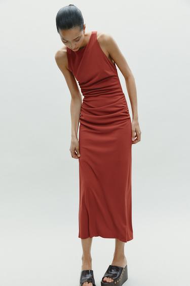 Zara HALTER CROSS-BACK MIDI DRESS - Russet - Image 0