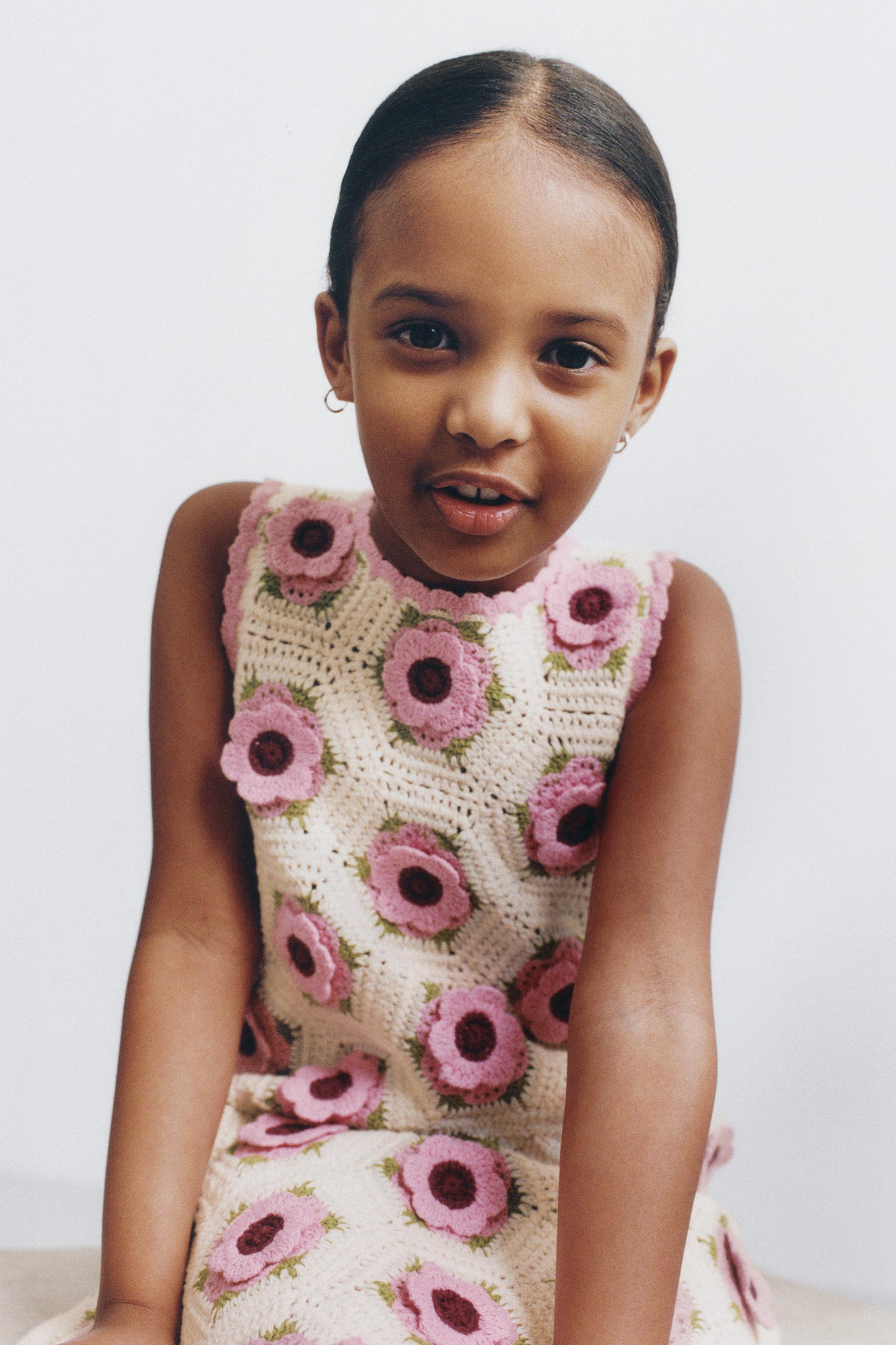 CROCHET KNIT FLORAL DRESS - Pink | ZARA United States CROCHET KNIT FLORAL DRESS - Pink | ZARA United States