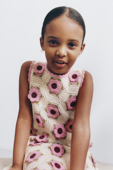FLORAL CROCHET KNIT DRESS - Pink by Zara