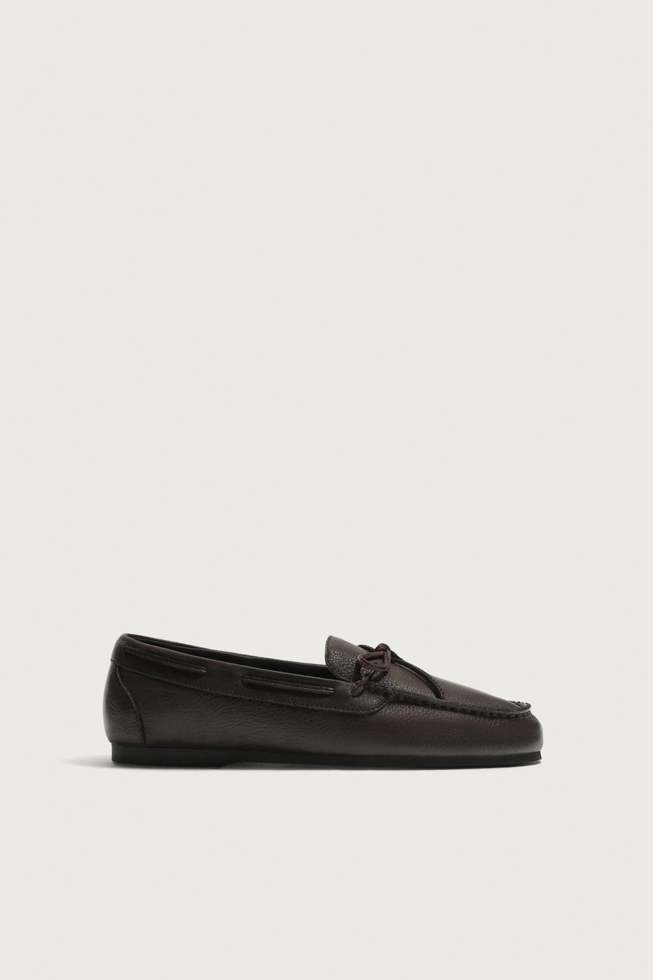 AARON LEVINE X ZARA LEATHER BOW LOAFERS — Brown
