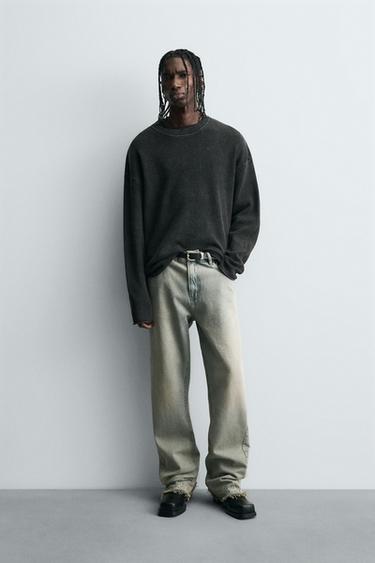 WAFFLE-KNIT TEXTURED SWEATER - Faded navy by Zara