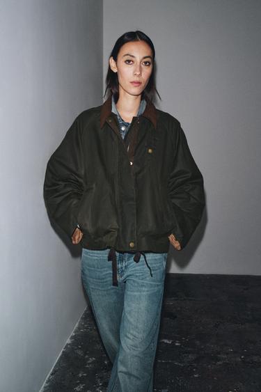 ZW COLLECTION CONTRAST COLLAR WAXED JACKET - Khaki by Zara - Image 7