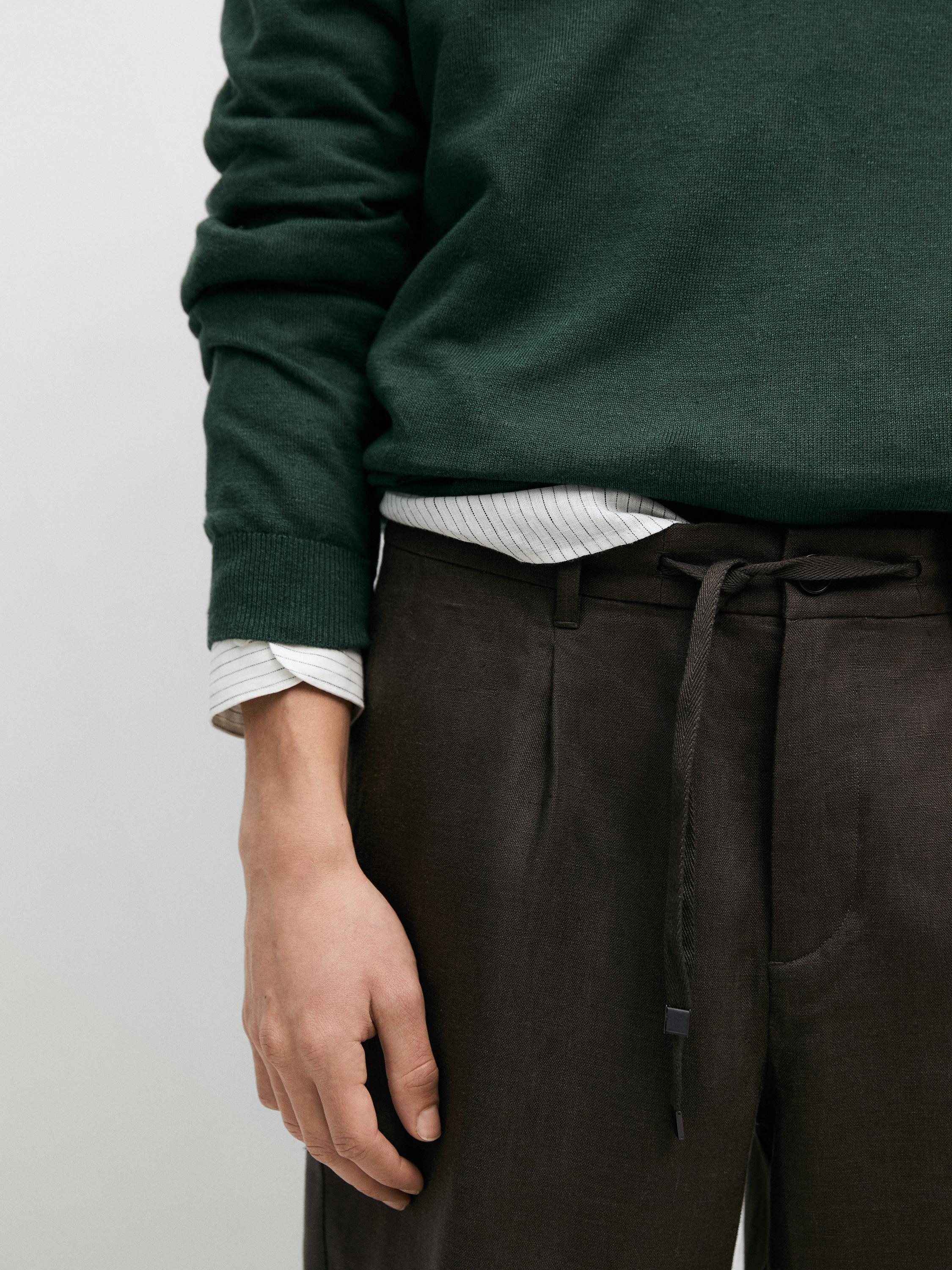 Total look linen Bermuda shorts with elasticated detail
