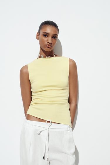 HAUT ASYMÉTRIQUE À PLIS - Jaune de Zara - Image 1