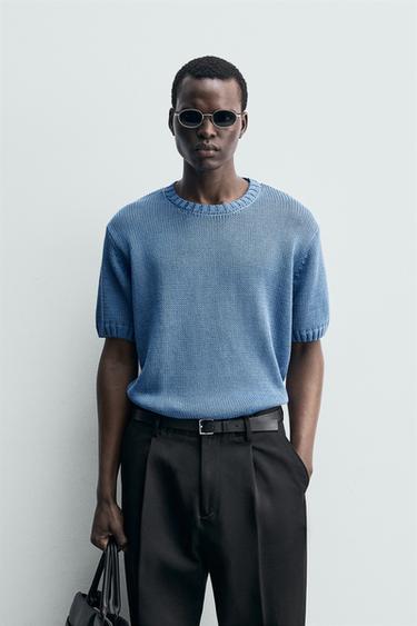 RELAXED FIT KNIT T-SHIRT - Blue by Zara