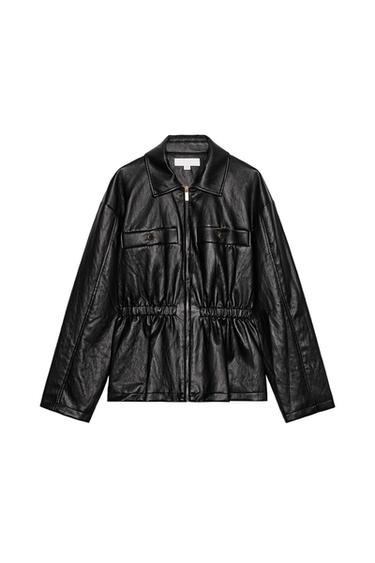 FAUX LEATHER JACKET WITH ELASTIC WAIST - Black by Zara