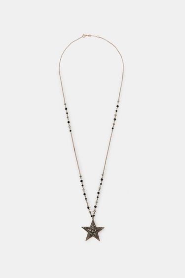 CONTRAST STAR NECKLACE WITH RHINESTONES - Aged gold by Zara