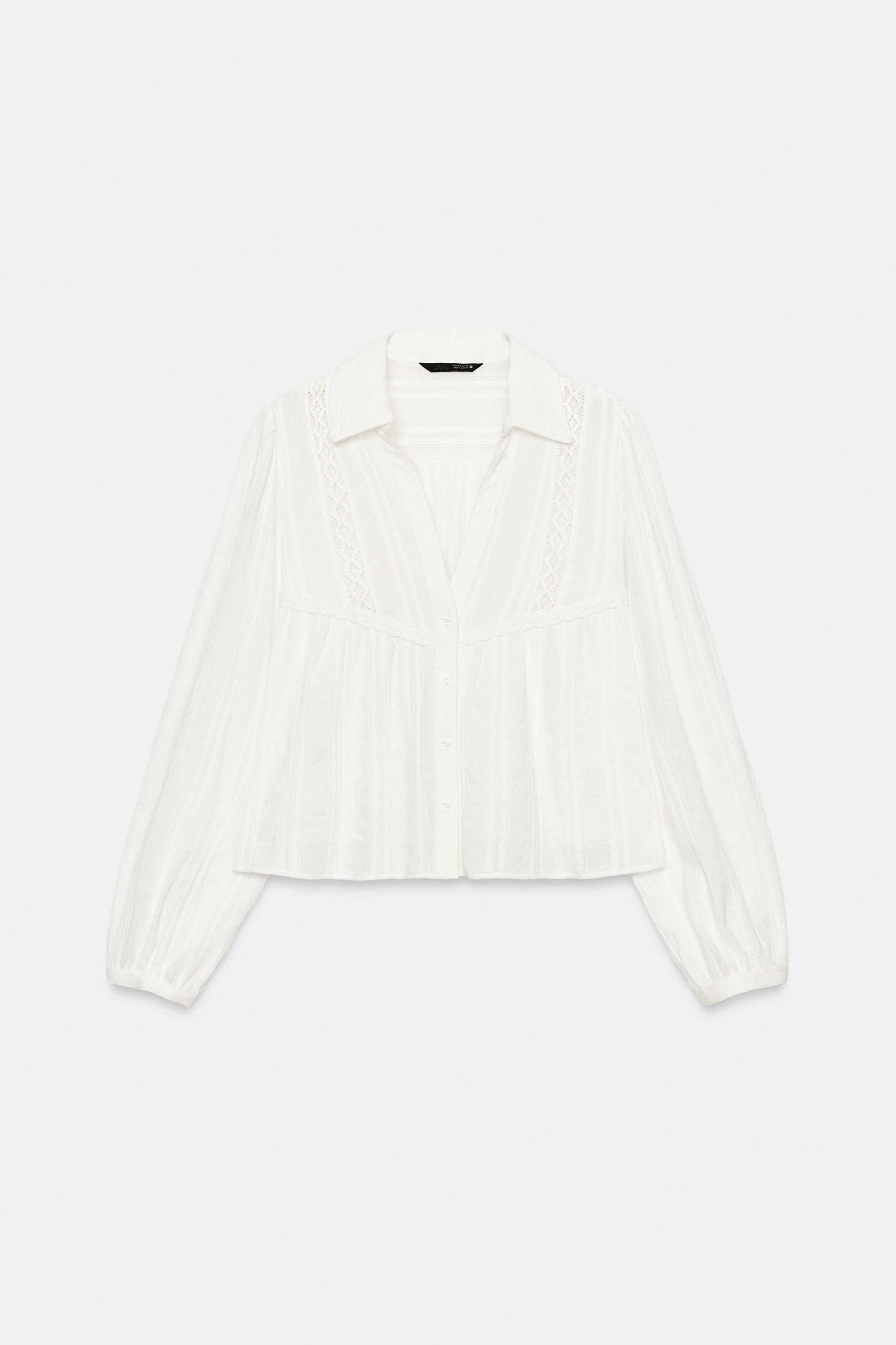 Женские рубашки Zara CROPPED LACE-TRIM SHIRT — фото 5