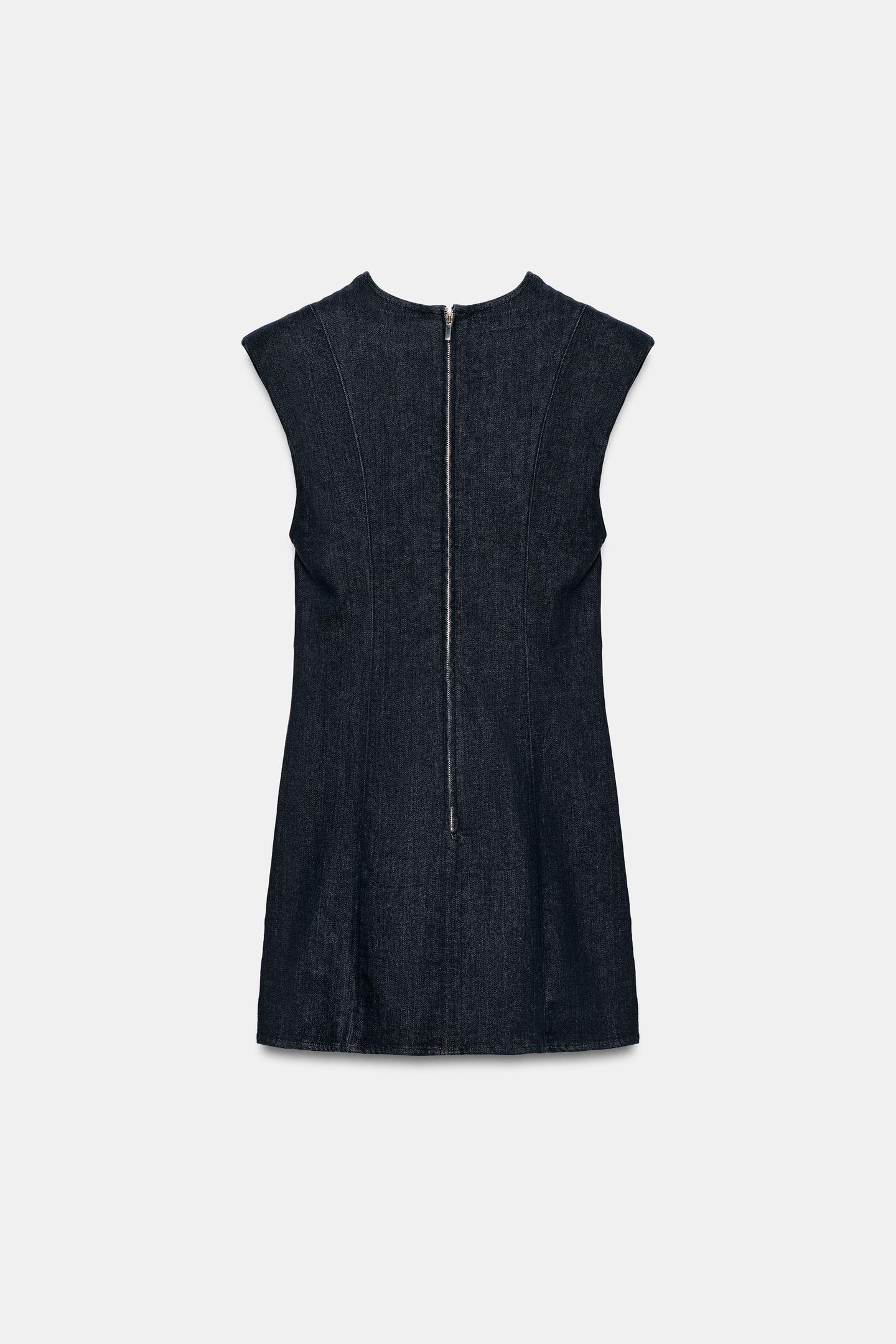 Женское платье Zara Trf Denim Dress with Shoulder Pads, цвет: Тёмный индиго — фото 6
