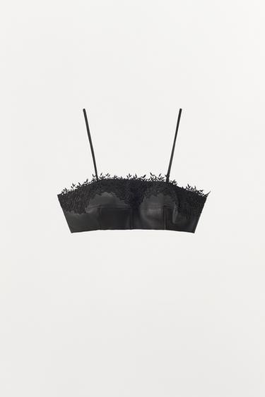 Zara LEATHER LACE BRALETTE - Black