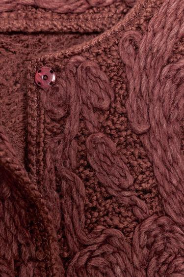 VESTE AVEC LAINE TRICOT MACRAMÉ - Aubergine de Zara - Image 7