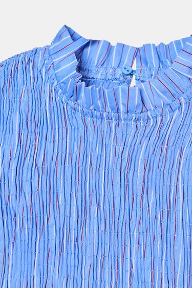 STRIPED SMOCKED SHIRT - Ecru / Red by Zara - Image 9