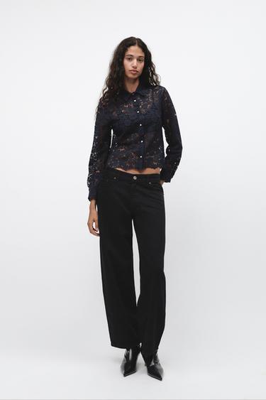 CAMISA ENCAJE - Marino de Zara - Imagen 0