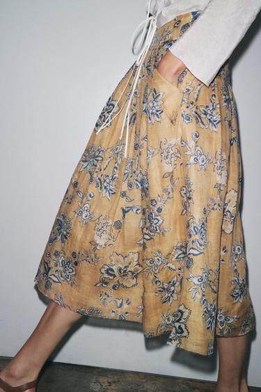 JUPE IMPRIMÉE FLEURS EN RAMIE ZW COLLECTION - Écru moyen de Zara - Image 7