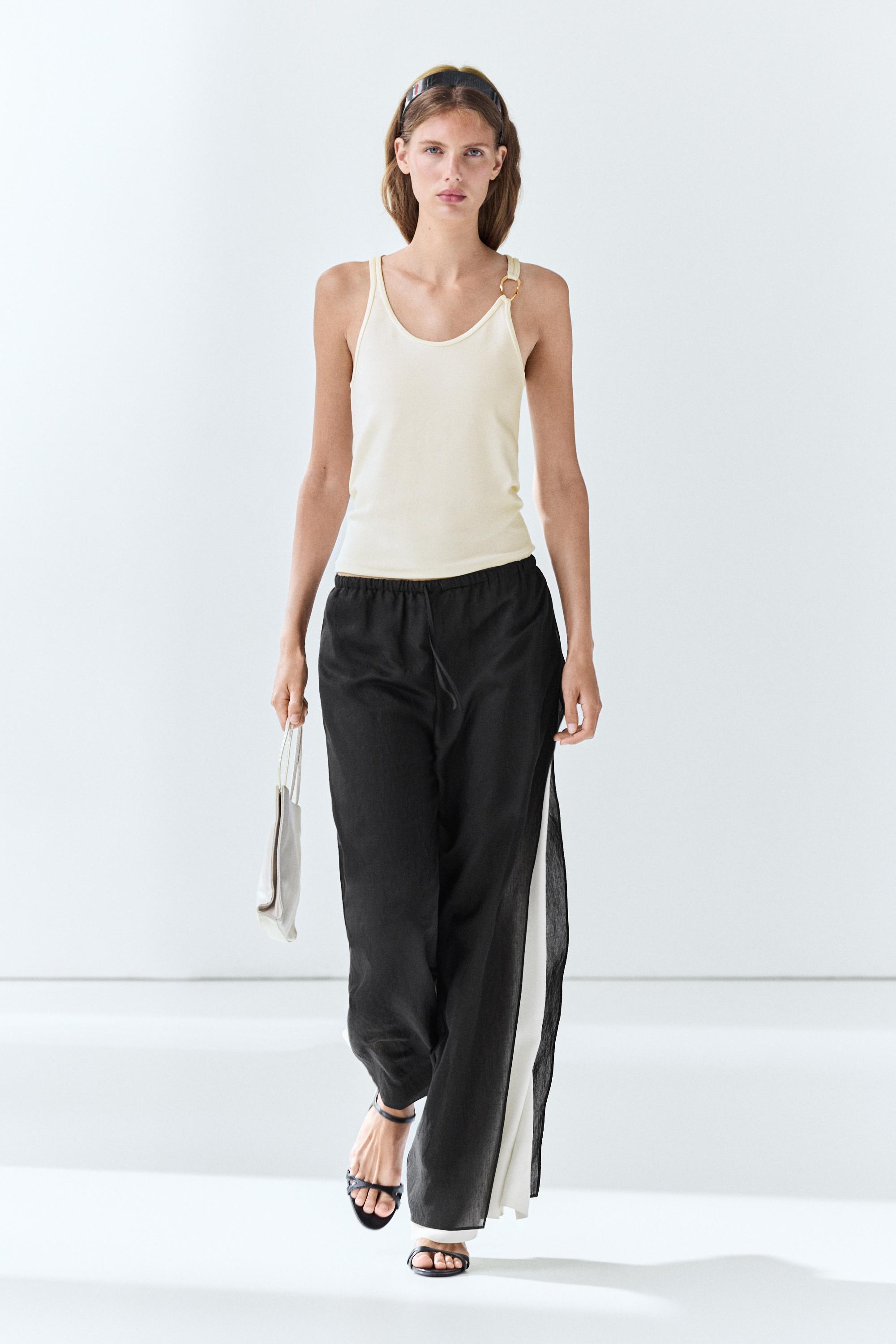 Flowing wide-leg pants with darts - co-ord - Black | ZARA Canada