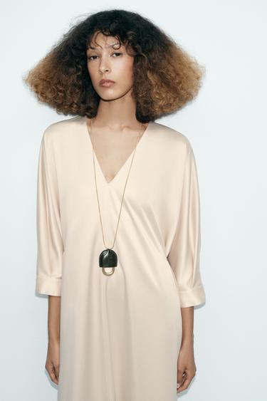 ZW COLLECTION SATIN TUNIC DRESS WITH BELT - Ecru by Zara