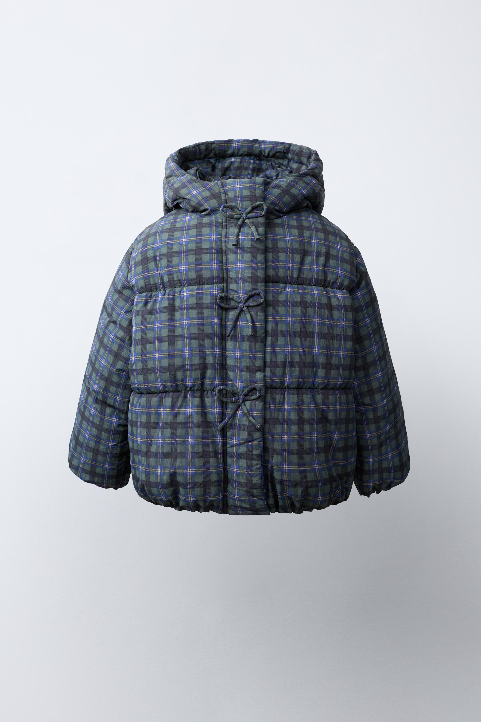 リボン＆チェック柄 撥水加工パフジャケット - グリーン/ブルー | ZARA