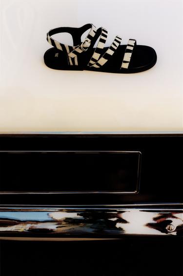 Zara ANIMAL PRINT LEATHER SANDALS - Black